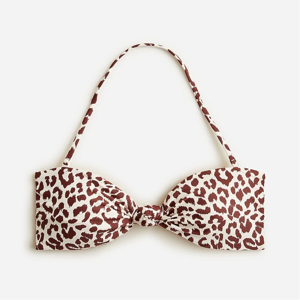 J. Crew Knot Bandeau Bikini Top in Leopard Print, M
